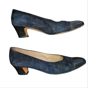 Salvatore Ferragamo Navy Suede Cap Toe Pumps 7.5B